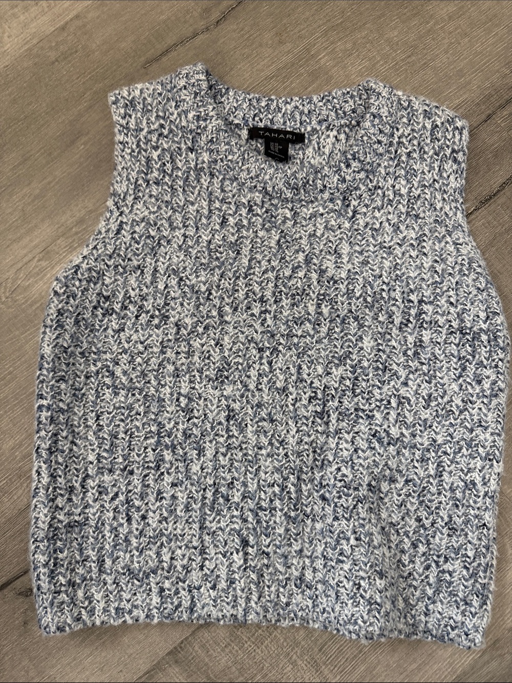 Tahari Blue & White Marled Crewneck Sweater Vest
